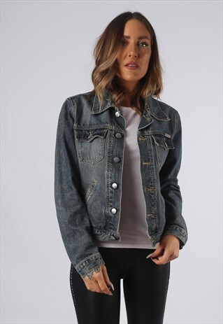 VINTAGE DENIM JACKET COVER FITTED UK 10 SMALL (GO1F)