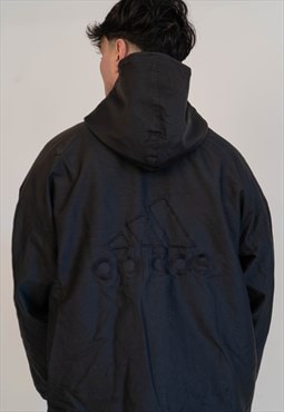 Unisex Vintage Adidas Black Full Zip Jacket with Hood