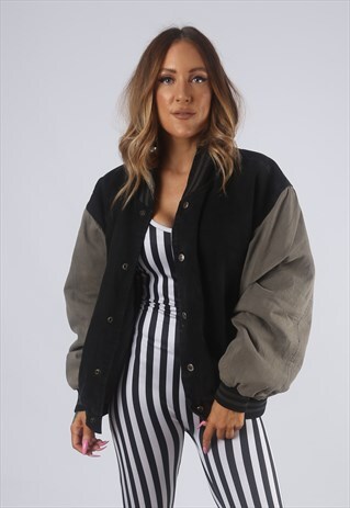 VINTAGE VARSITY DENIM BOMBER JACKET OVERSIZED UK 14 (72U)