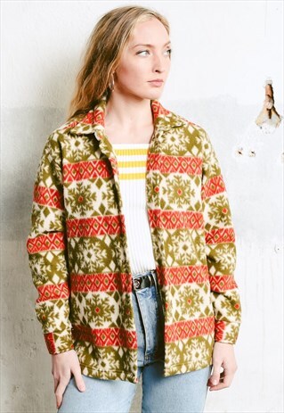VINTAGE 90S PATTERNED FLEECE JACKET