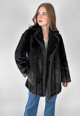 70's Vintage Dark Brown Faux Fur Mink Ladies Winter Coat