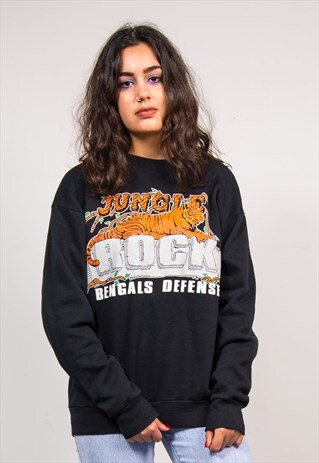 VTG 90'S BLACK JUNGLE ROCK BENGALS USA SWEATSHIRT