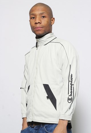 VINTAGE CHAMPION LOGO TRACK TOP JACKET BEIGE