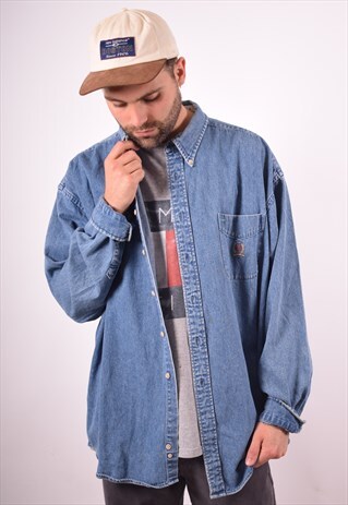 TOMMY HILFIGER MENS VINTAGE DENIM SHIRT XXL BLUE 90S