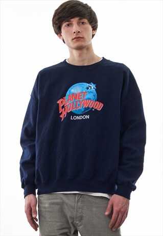 VINTAGE PLANET HOLLYWOOD 1998 CREW NECK 90S NAVY BLUE