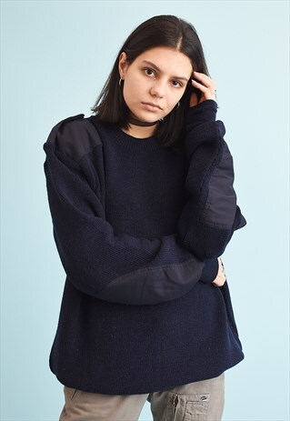 80'S RETRO MILITARY STYLE NAVY OVERSIZED DADS KNIT JUMPER