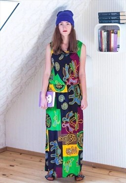 Bright colourful sleeveless maxi dress
