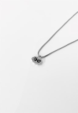 54 Floral Smily Eyes Face Pendant Necklace Chain - Silver