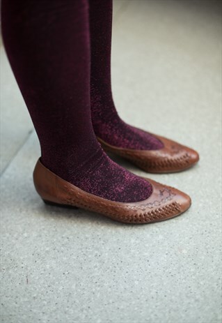 VINTAGE 80'S BROWN LEATHER WOVEN SHOES