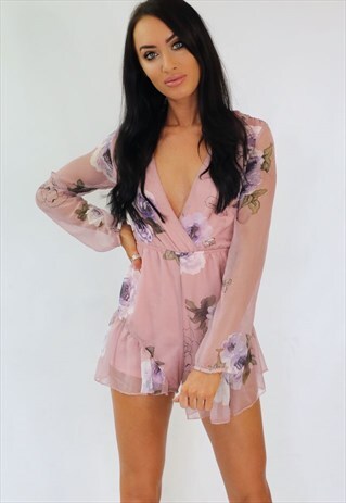 PINK FLORAL WRAP SUMMER PLAYSUIT