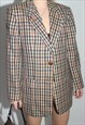 VINTAGE 70S DAKS PURE WOOL BROWN PLAID TARTAN BLAZER JACKET