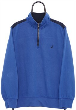 Vintage Nautica Quarter Zip Blue Sweatshirt Womens