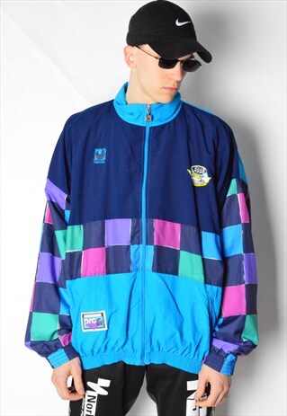 VINTAGE 90S COLOUR BLOCK CHECK SHELL TRACK JACKET
