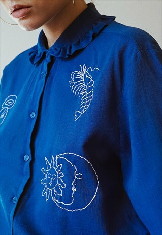 HAND EMBROIDERED BLUE SHIRT