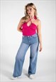 JUSTYOUROUTFIT HOT PINK KNITTED BACK TIE HALTERNECK CROP TOP