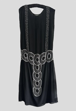 20's Vintage Antique Sheer Black Beaded Art Deco Dress