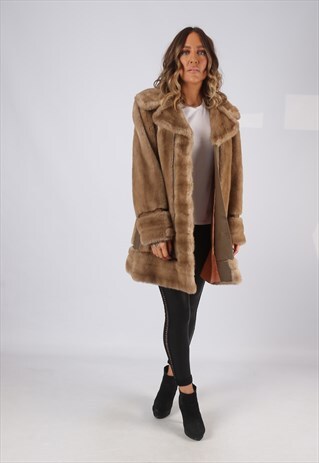 FAUX FUR SUEDE COAT JACKET SHORT MID VINTAGE UK 10 (GVDA)
