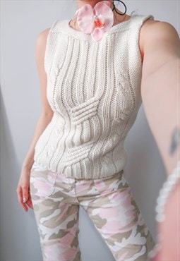 vintage y2k sleeveless cable knit top