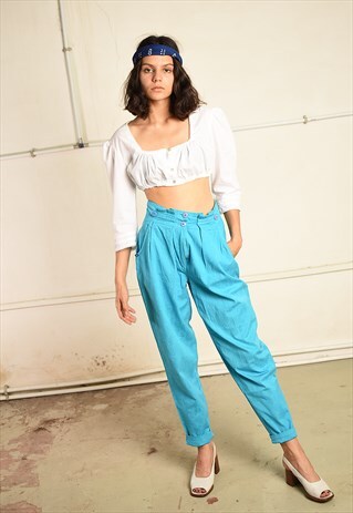 VINTAGE 80S HIGHWAISTED PARIS CHIC TROUSERS IN TURQUOISE