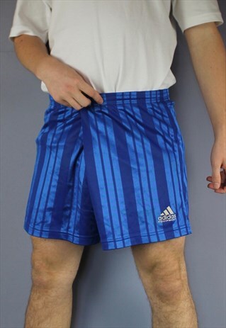 VINTAGE ADIDAS EQUIPMENT SHORTS IN BLUE WITH FELT PRINTED LO