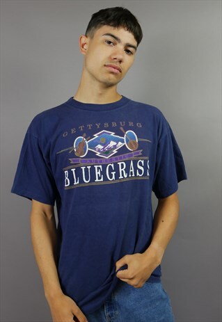 NAVY BLUE GETTYSBURG BLUEGRASS TOURIST SOUVENIR T-SHIRT
