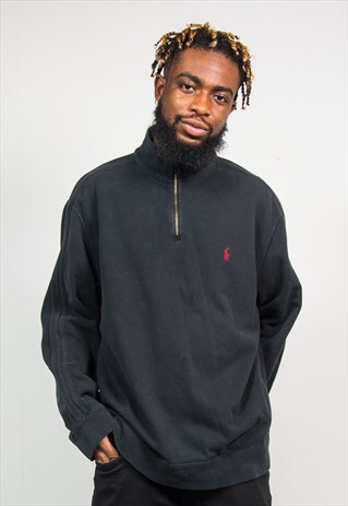 RALPH LAUREN 90'S VTG BLACK QUARTER ZIP SWEATSHIRT