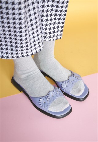 90S BABY BLUE FLOWER SLIDE SANDALS