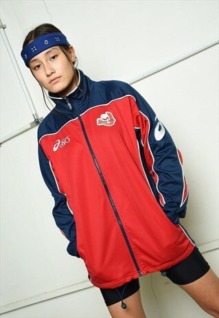 Y2K RETRO ASICS MONOGRAM LOGO PRINT TRACKSUIT SPORTS JACKET