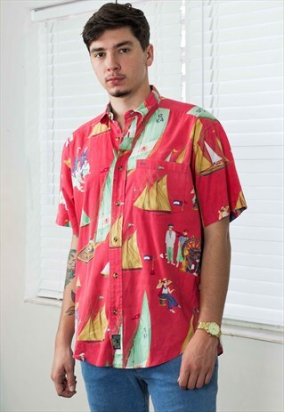 RARE VINTAGE TOMMY HILFIGER SHIRT SAILING PRINT 90S S 7.1
