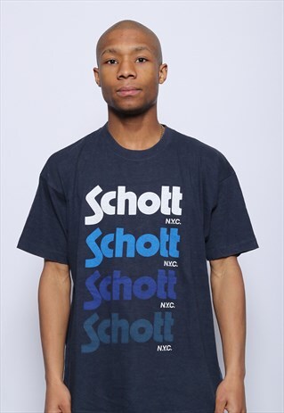 VINTAGE SCHOTT BIG LOGO T-SHIRT BLUE