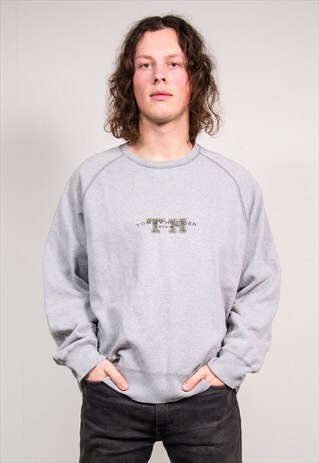 90'S VINTAGE GREY TOMMY HILFIGER SWEATSHIRT