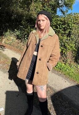 Vintage 70s Shearling Brown Suede Coat