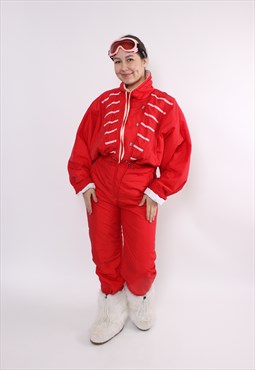 90s one piece ski suit, vintage red ski jumpsuit, retro 