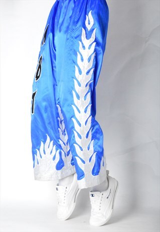 VINTAGE 90S BLUE SILVER FLAME SPORTS PANTS