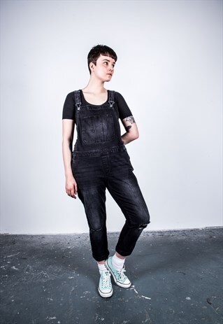 VINTAGE BLACK DENIM DUNGAREES
