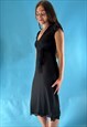 VINTAGE Y2K 2000S BLACK WRAP MIDI DRESS.