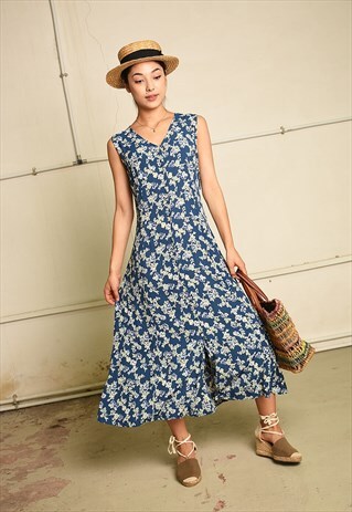90'S RETRO FLORAL PARIS CHIC FESTIVAL MIDI TEA DRESS