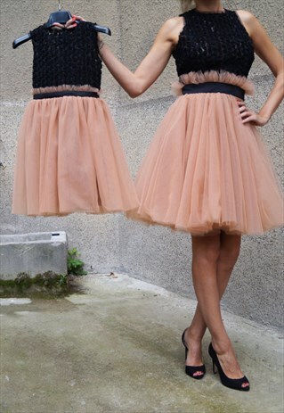 TULLE DRESS WEDDING SKIRT BRIDESMAID TUTU SKIRT PEACH F1500