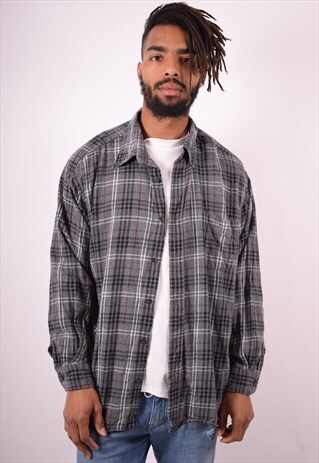 MENS VINTAGE FLANNEL SHIRT XXL GREY CHECK 90S