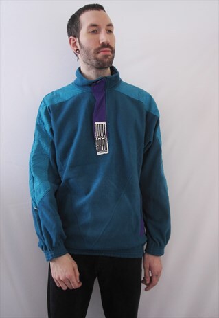 VINTAGE TURQUOISE FLEECE SWEATSHIRT 'BLUE AND GREEN'