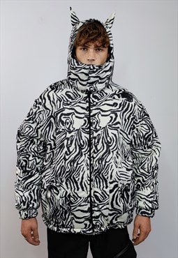 Zebra bomber reversible jacket detachable striped puffer