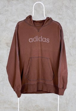 Vintage Adidas Brown Hoodie Spell Out Medium
