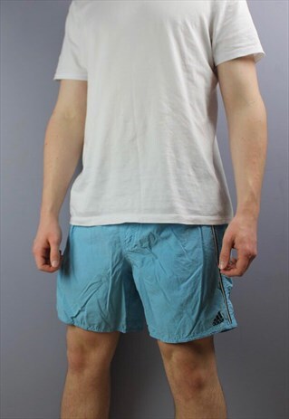 VINTAGE ADIDAS SHORTS IN BLUE WITH POCKETS, EMBROIDERED LOGO