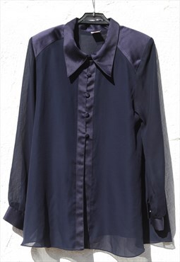 Deadstock chiffon/satin long oversized long collared blouse