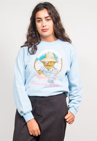 VINTAGE 90'S LIGHT BLUE PANAMA JACK PRINT SWEATSHIRT