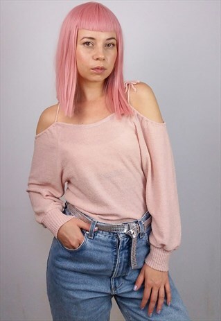 VINTAGE DROP SHOULDERS 3/4 SLEEVES TOP IN LIGHT PINK
