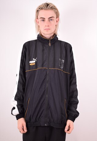 PUMA MENS VINTAGE TRACKSUIT TOP JACKET XL BLACK 90S