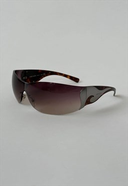 Prada Sunglasses Vintage Y2K Flame Rimless Wrap Brown 