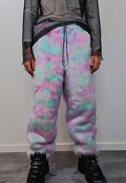 Marshmallow faux fur joggers pastel fluffy rave pants pink