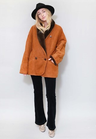 VINTAGE 1970'S PREMIUM BROWN SLOUCHY SHEARLING COAT